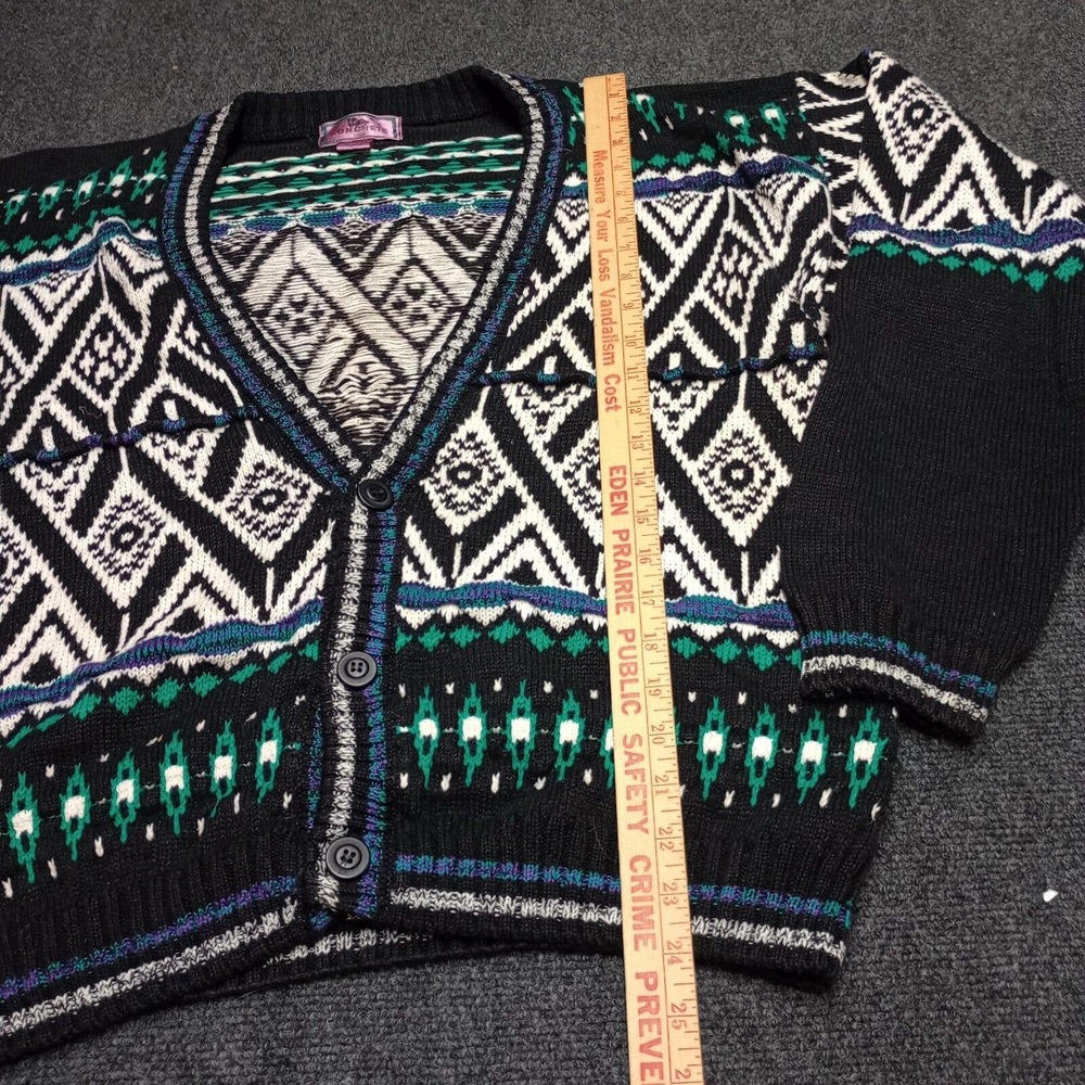 Vintage CONCRETE MIX Cardigan Sweater Adult Large Fair Isle Deep Plunge V Neck - Picture 4 of 6